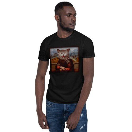 Mascochula camiseta hombre la gioconda personalizada con tu mascota negro thumbnail