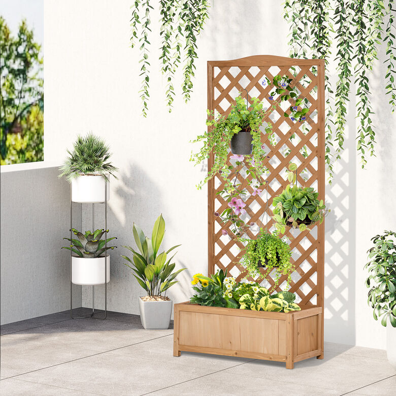 Outsunny Jardinera con Enrejado de Madera Maciza para jardín thumbnail