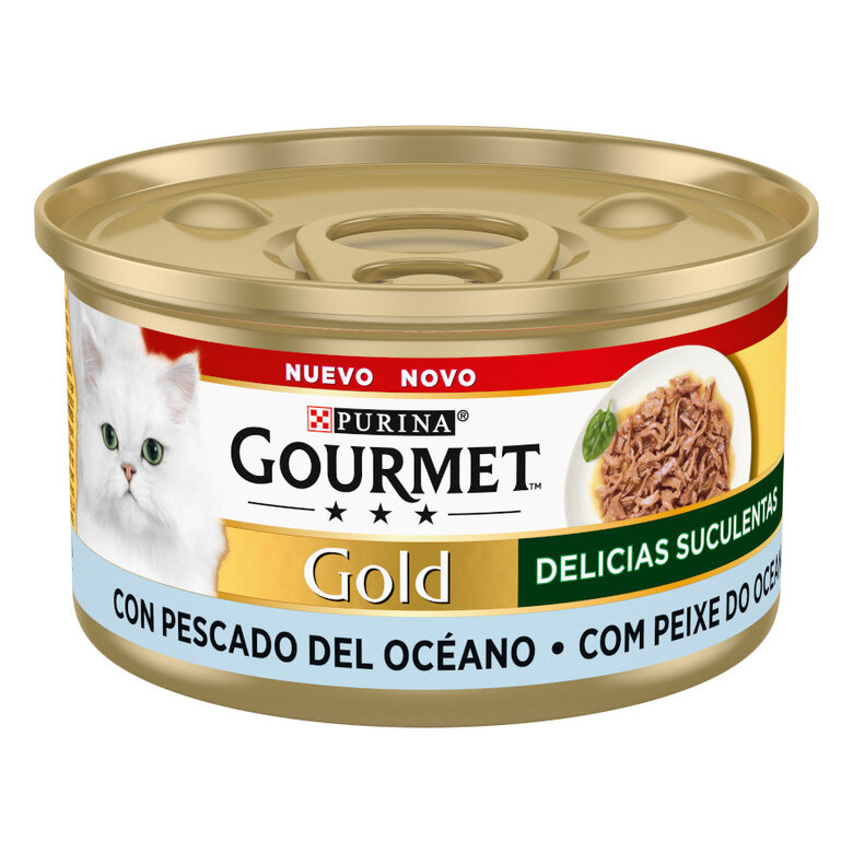 85 g Gourmet Gold Delicias Suculentas Pescado del Océano en Salsa lata para gatos