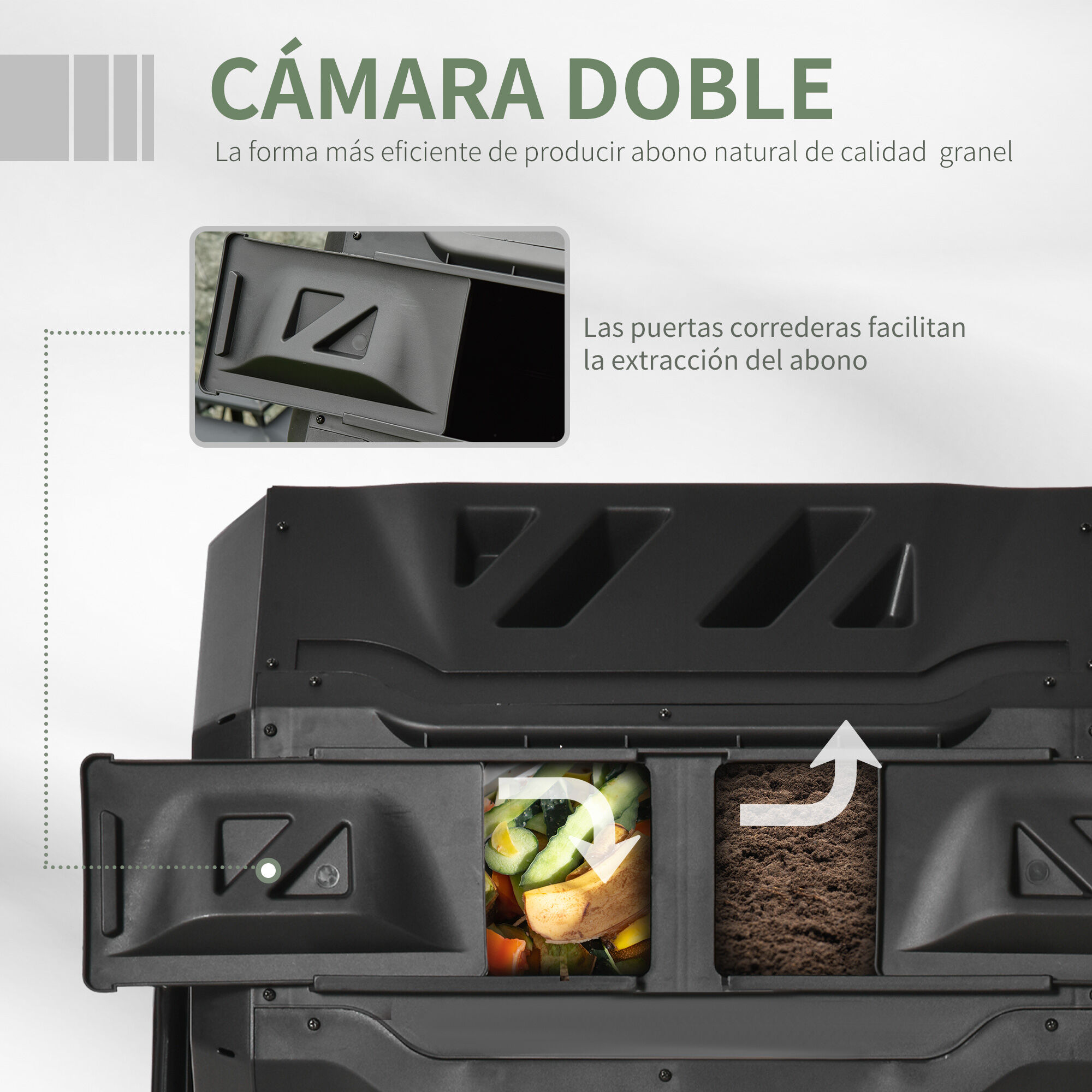 Outsunny Compostador de Tambor Giratorio negro con contendor de doble c&aacute;mara para Jard&iacute;n, , large Imagen numero 4