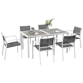 Outsunny Conjunto De Comedor De Exterior Blanco Y Gris 