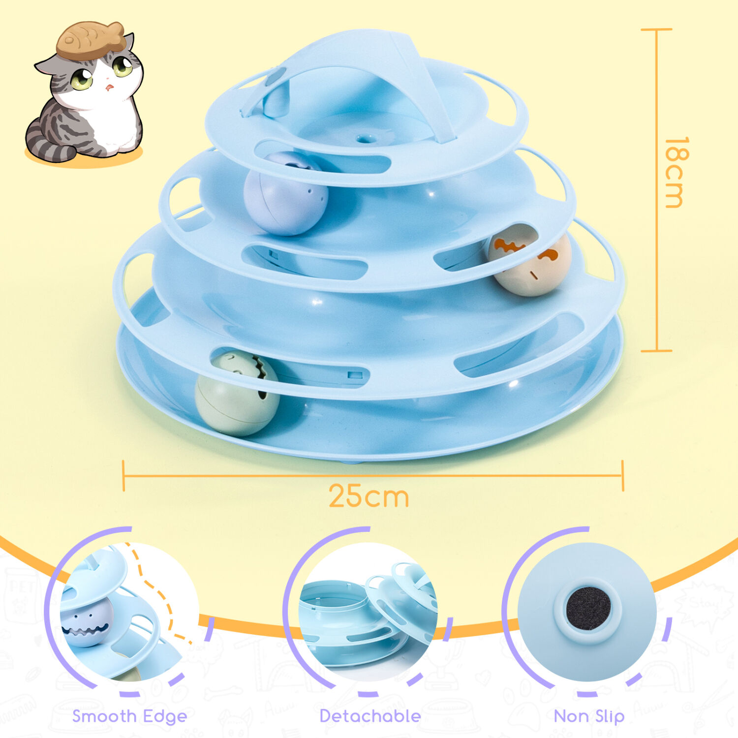 Nobleza Juguete para Gatos, Juguetes Interactivo con Dise&ntilde;o de Torre con 4 Pelotas de 3 Niveles, Torre Interactiva Gato, , large Imagen numero 4