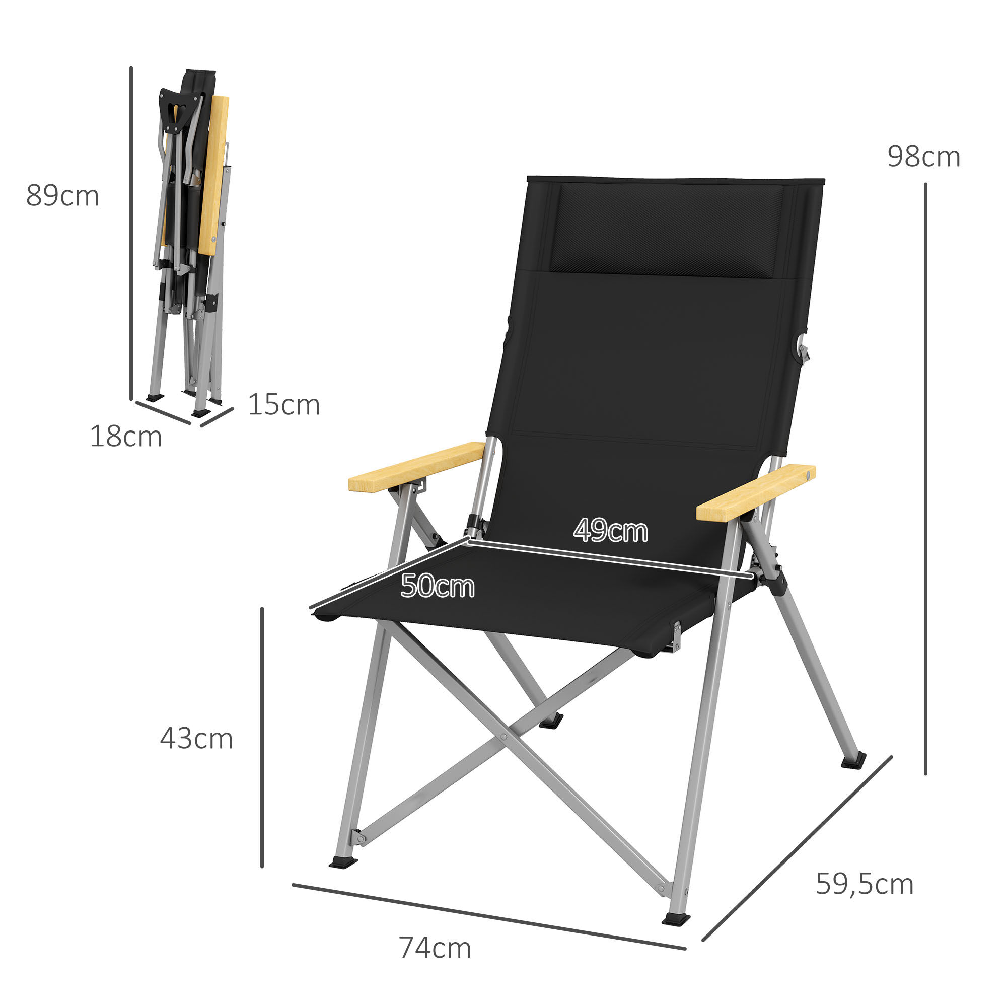 Outsunny Silla de Camping Negro, , large Imagen numero 3