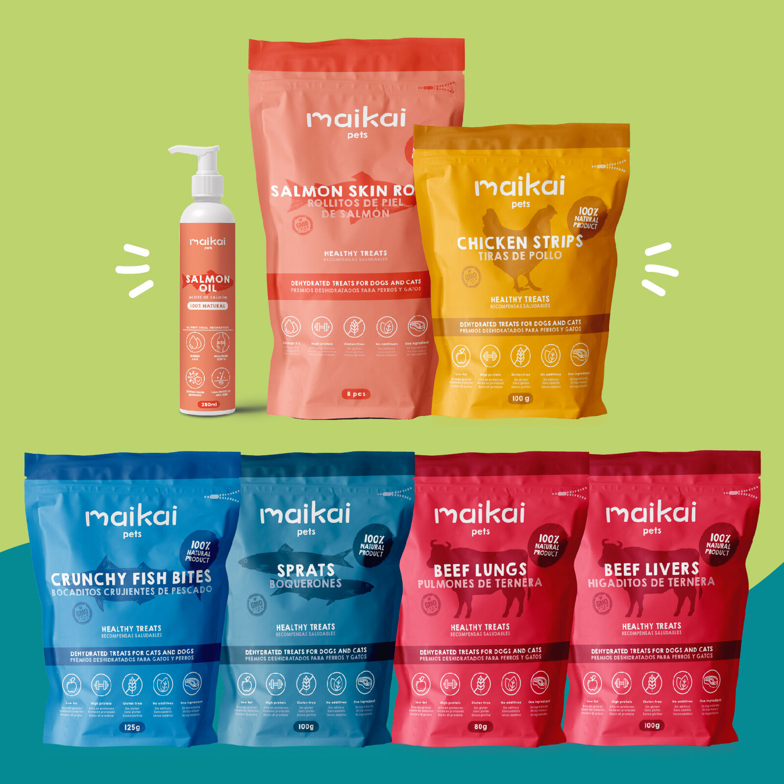 MAIKAI PETS  Pack de Chuches + Aceite de Salmón para perros y gatos thumbnail