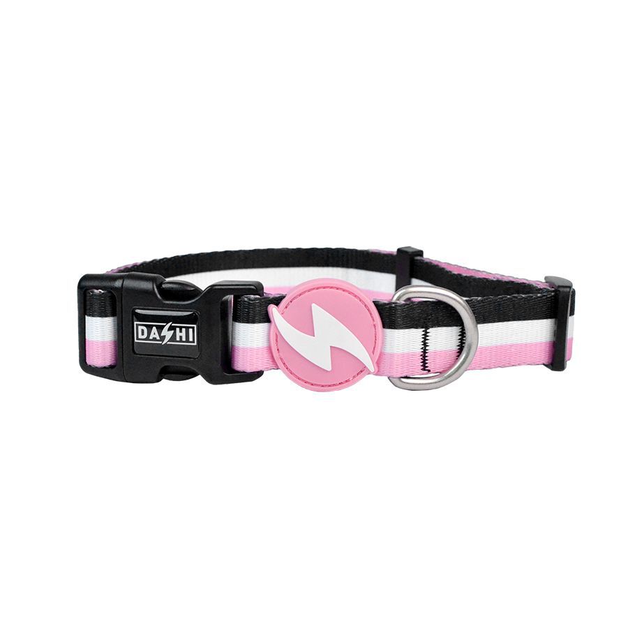 Dashi stripes collar de poli&eacute;ster rosa y negro para perros, , large Imagen numero 1