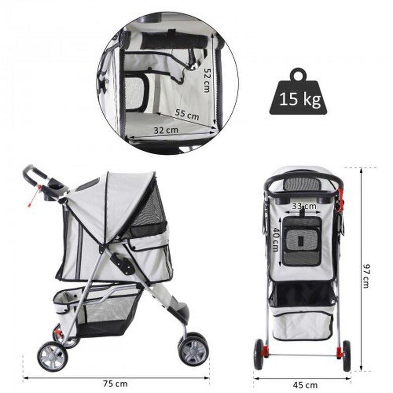 Cochecito plegable PawHut para mascotas color Gris, , large image number null
