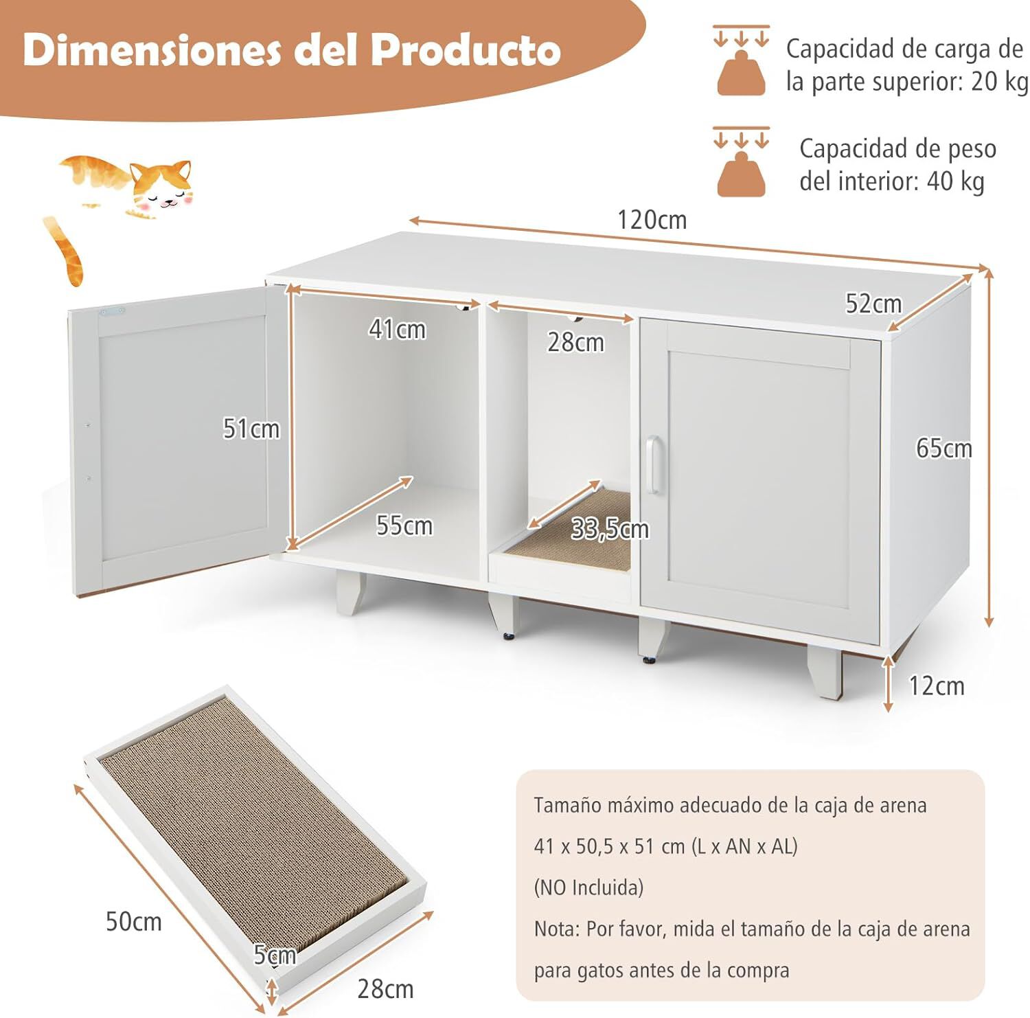 COSTWAY Cajas de Arena para Dos Gatos con Arenero Cubierto y Tablero Rascador para gatos thumbnail