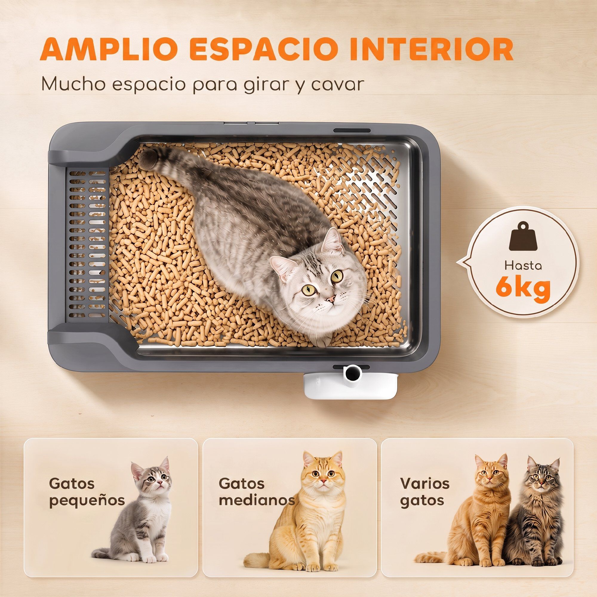 PawHut Arenero para Gato Gris oscuro, , large Imagen numero 5