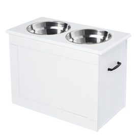 PawHut Comedero Doble Elevado Blanco con almacenaje para perros