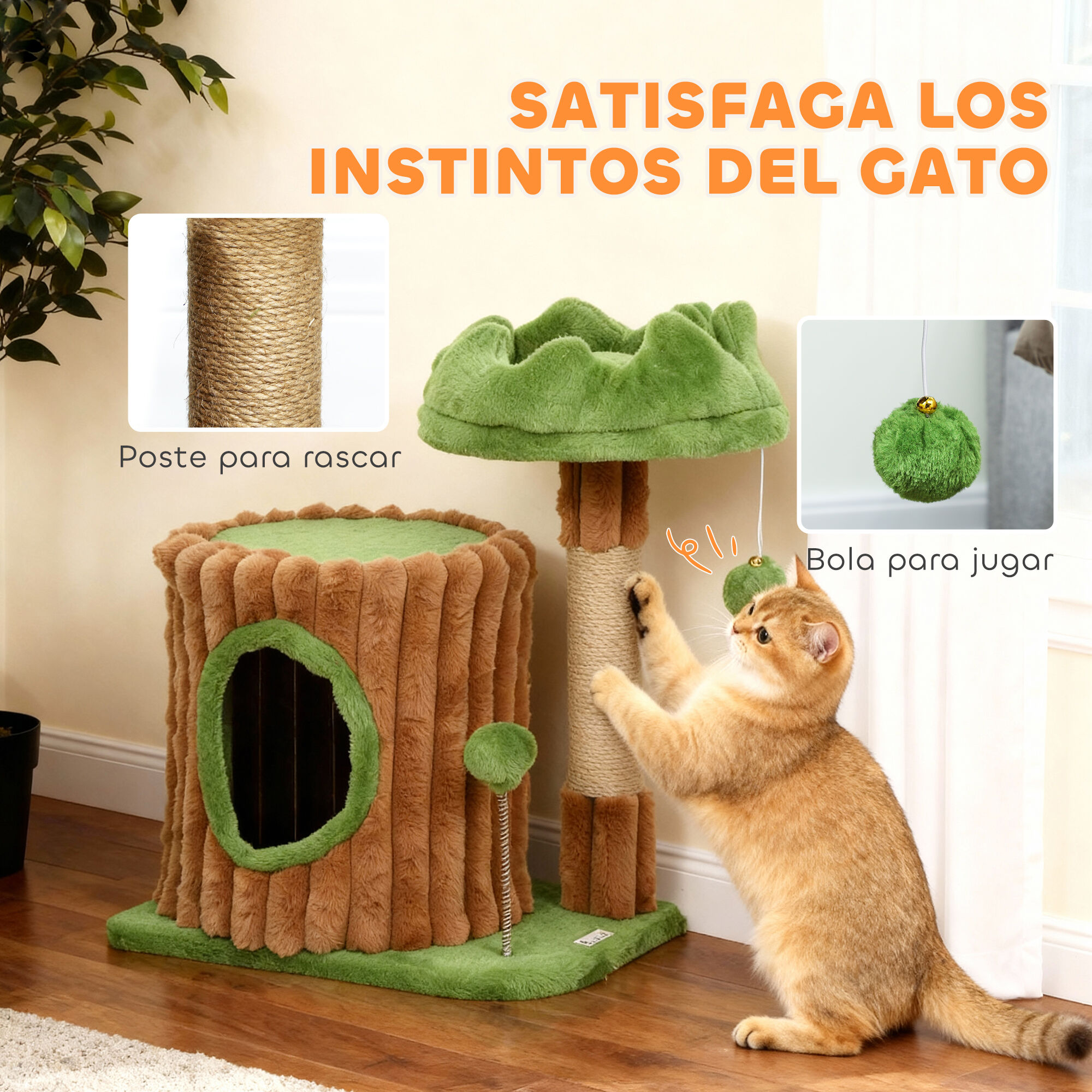 PawHut Árbol para Gatos Marrón y Verde thumbnail