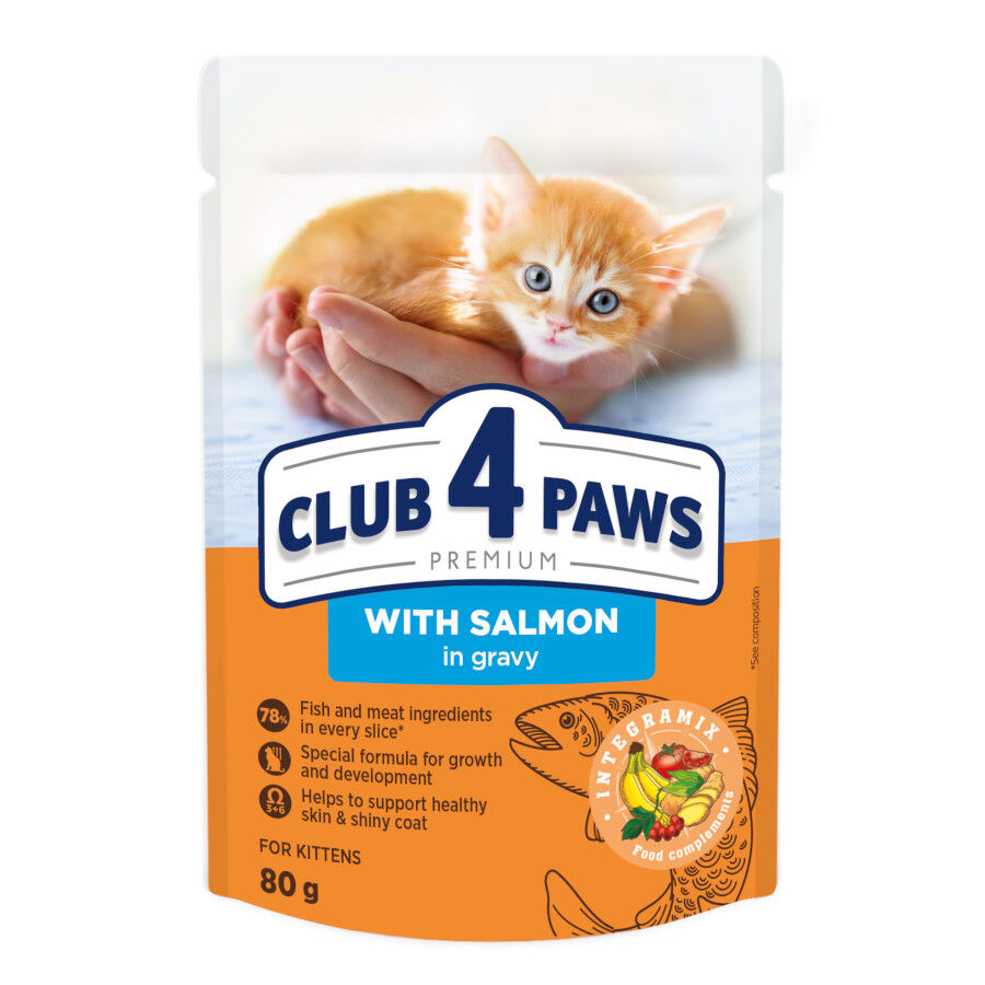 CLUB 4 PAWS Premium Pienso H&uacute;medo para Gatitos con Salmon en salsa, , large Imagen numero 1