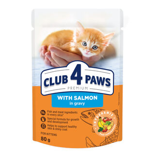 Club 4 Paws Premium Comida Húmeda con salmón en salsa para gatitos