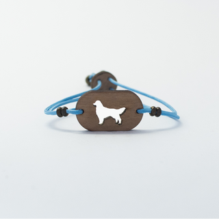 Pulsera de madera Golden Retriever personalizable color Azul, Pulsera de madera Golden Retriever personalizable color Azul