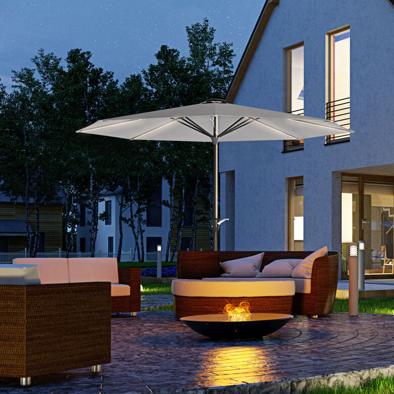 Outsunny Sombrilla De Jardín Parasol De Terraza Con Luces Led Gris Claro thumbnail