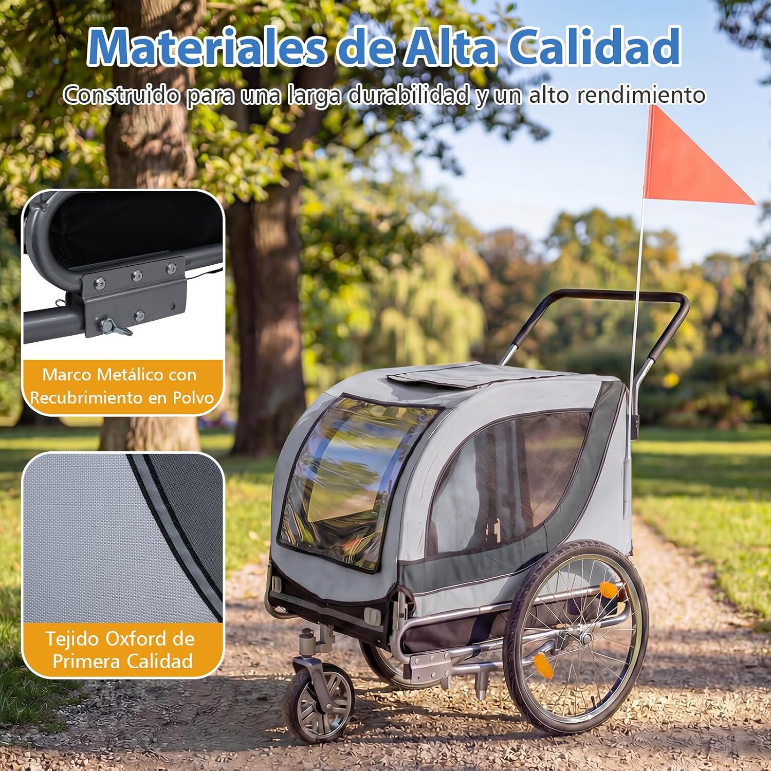 COSTWAY Remolque Bici Perro 2 en 1, Soporta hasta 80 kg, Tejido Oxford 600D, Carro para Perros con Acoplador Universal para Bicicleta, Estructura Plegable con Rueda Delantera Giratoria, Reflectores, , large Imagen numero 4