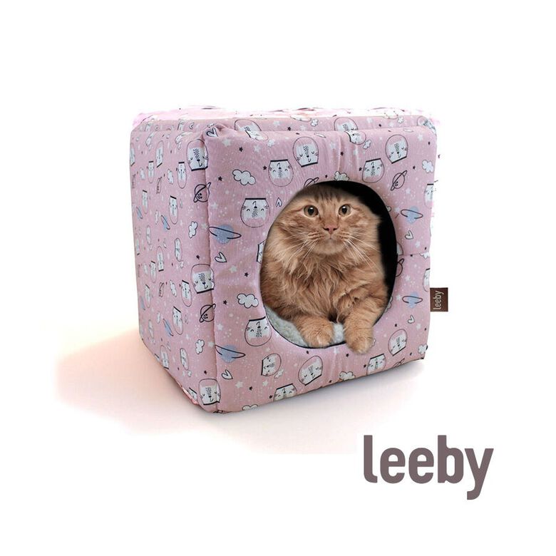 Leeby Cama Cueva Estampado Cómic Rosa para gatos thumbnail