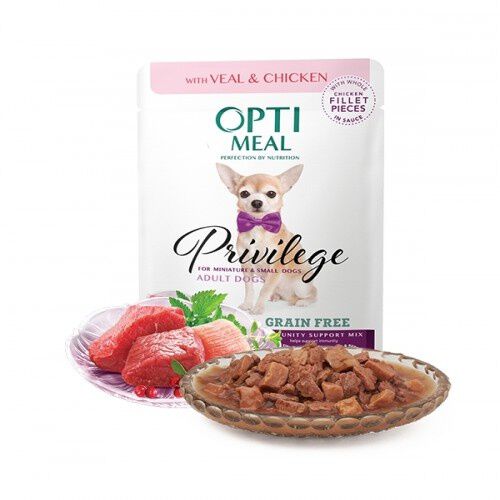 Optimeal sin cereales pienso h&uacute;medo para perros de razas peque&ntilde;as y mini Ternera y Pollo, , large Imagen numero 1