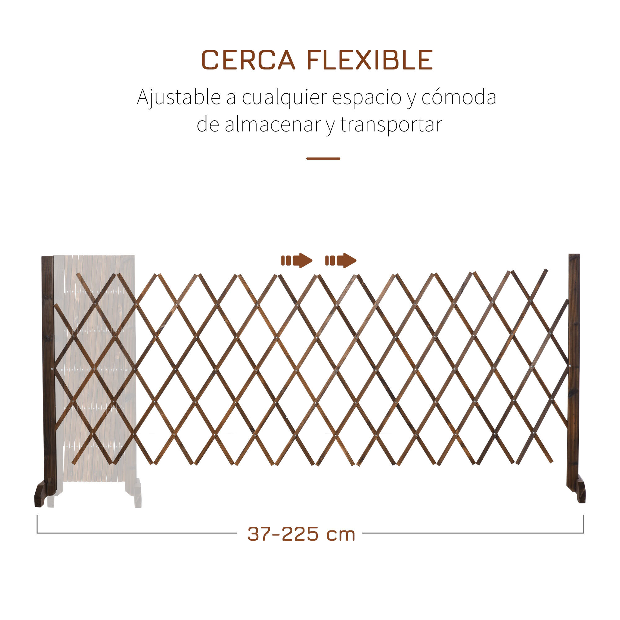 Outsunny Valla de Madera Extensible 37-225x30x106 cm Barrera de Seguridad para Perros Retr&aacute;ctil Multiusos para Decoraci&oacute;n C&eacute;sped Jard&iacute;n Patio Marr&oacute;n Carbonizado, , large Imagen numero 4