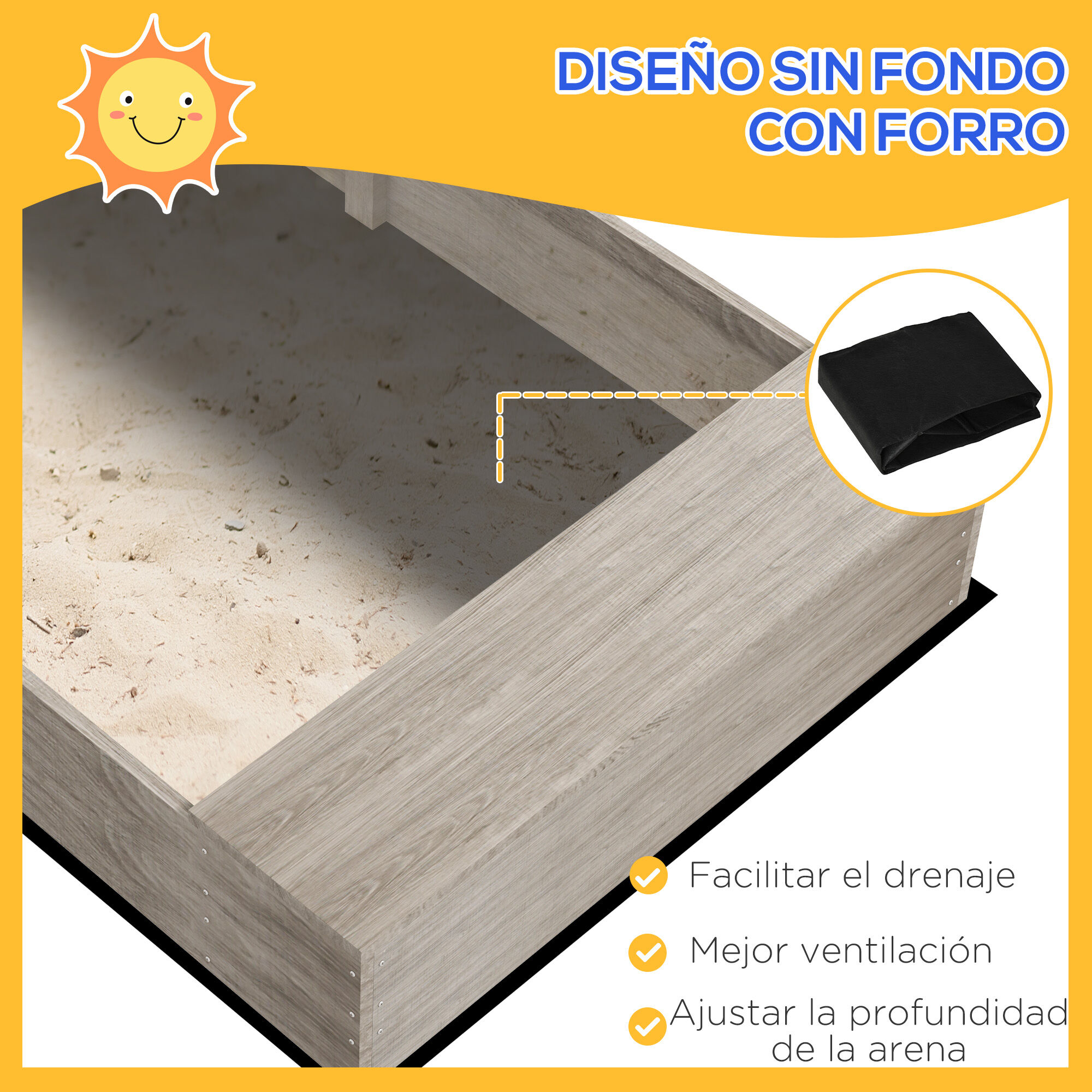Outsunny Arenero para Ni&ntilde;os de Madera Arenero Infantil con 2 Asientos 2 Cajas para Plantar y Juguete de Cocina para Patio Jard&iacute;n 154x80x60 cm Gris, , large Imagen numero 5