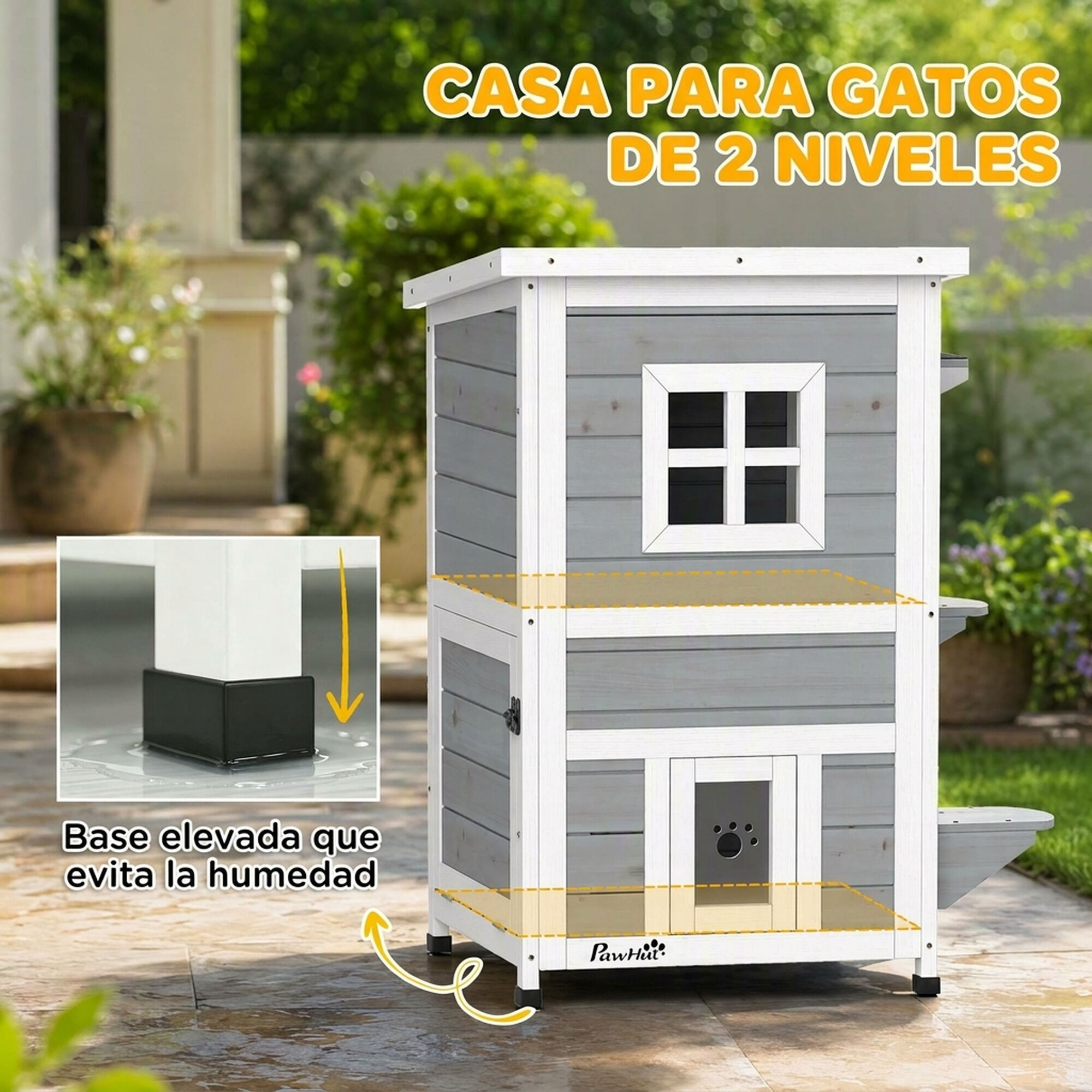 PawHut Caseta para Gato Gris, , large Imagen numero 5