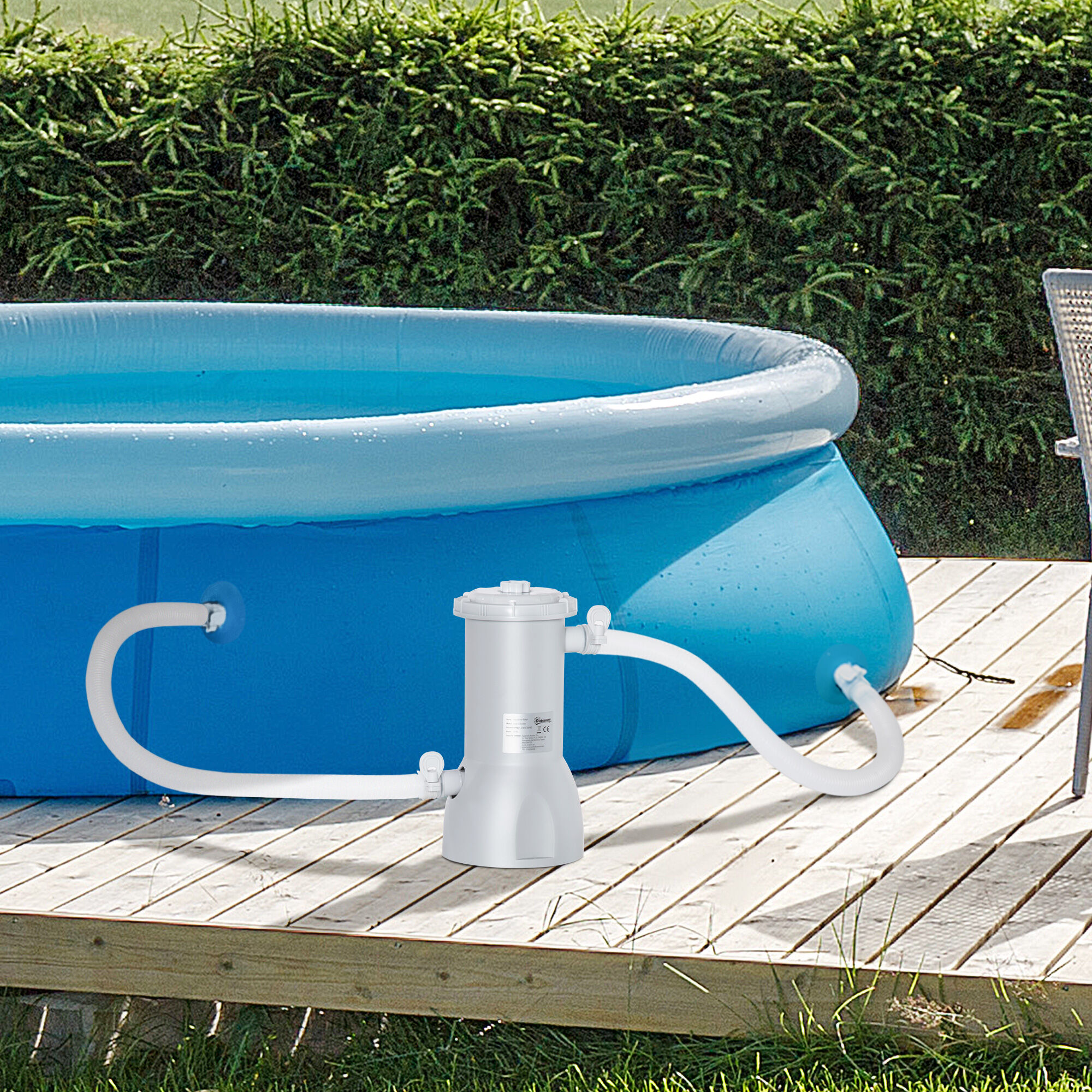 Outsunny Depuradora de Filtro 4.000 L/H para Piscina de 15.000 L con Nano Bolas de Filtro y Mangueras de Conexi&oacute;n de 30 mm Longitud 100 cm &Oslash;21x35 cm Gris, , large Imagen numero 2