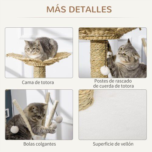 PawHut &aacute;rbol rascador mediano blanco y marr&oacute;n para gatos, , large Imagen numero 5