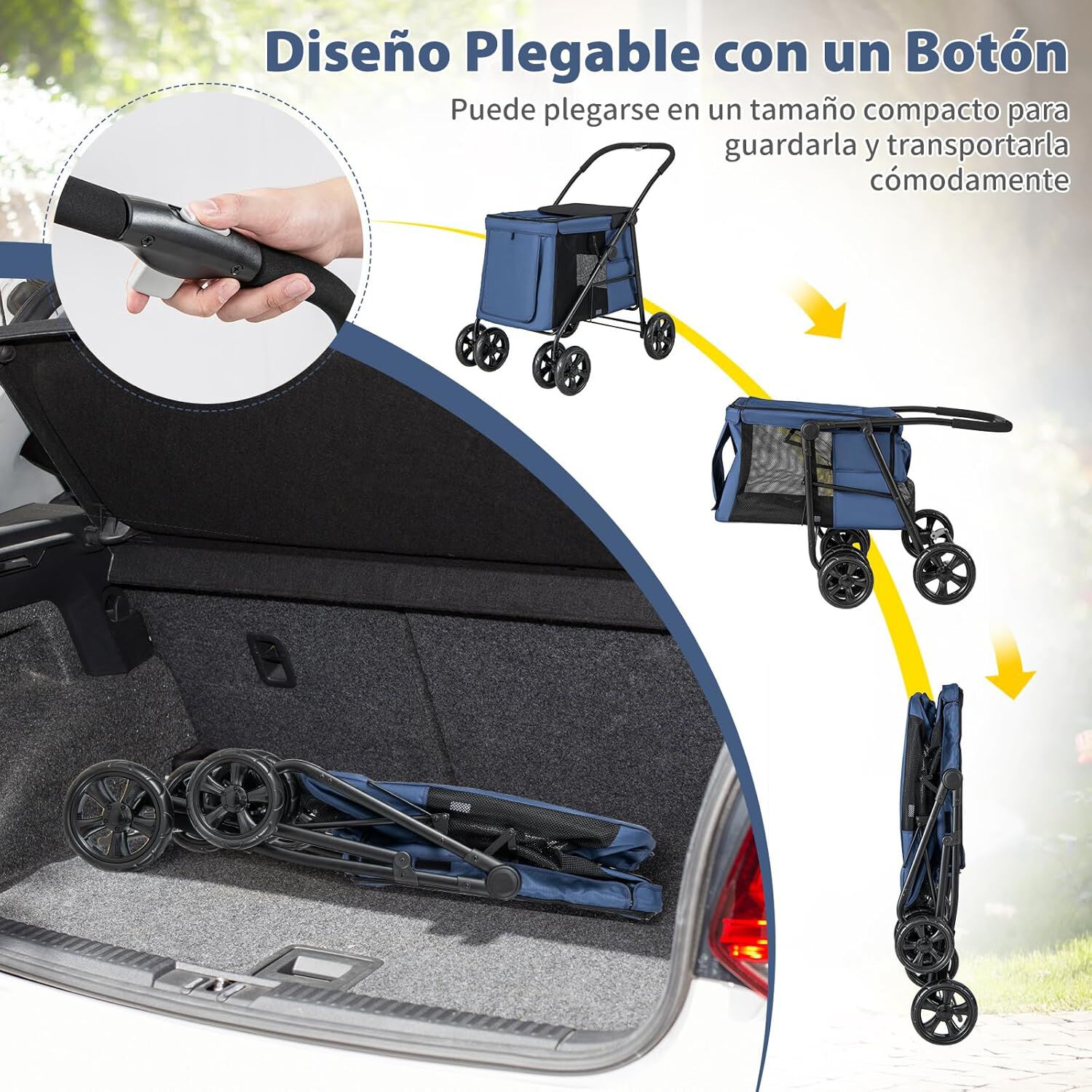 COSTWAY Cochecito para Mascotas Plegable, Carrito de Viaje Port&aacute;til para Mascotas con Malla Transpirable, Claraboya, Bolsillos, Carrito Plegable para Mascotas Peque&ntilde;as y Medianas (azul), , large Imagen numero 4