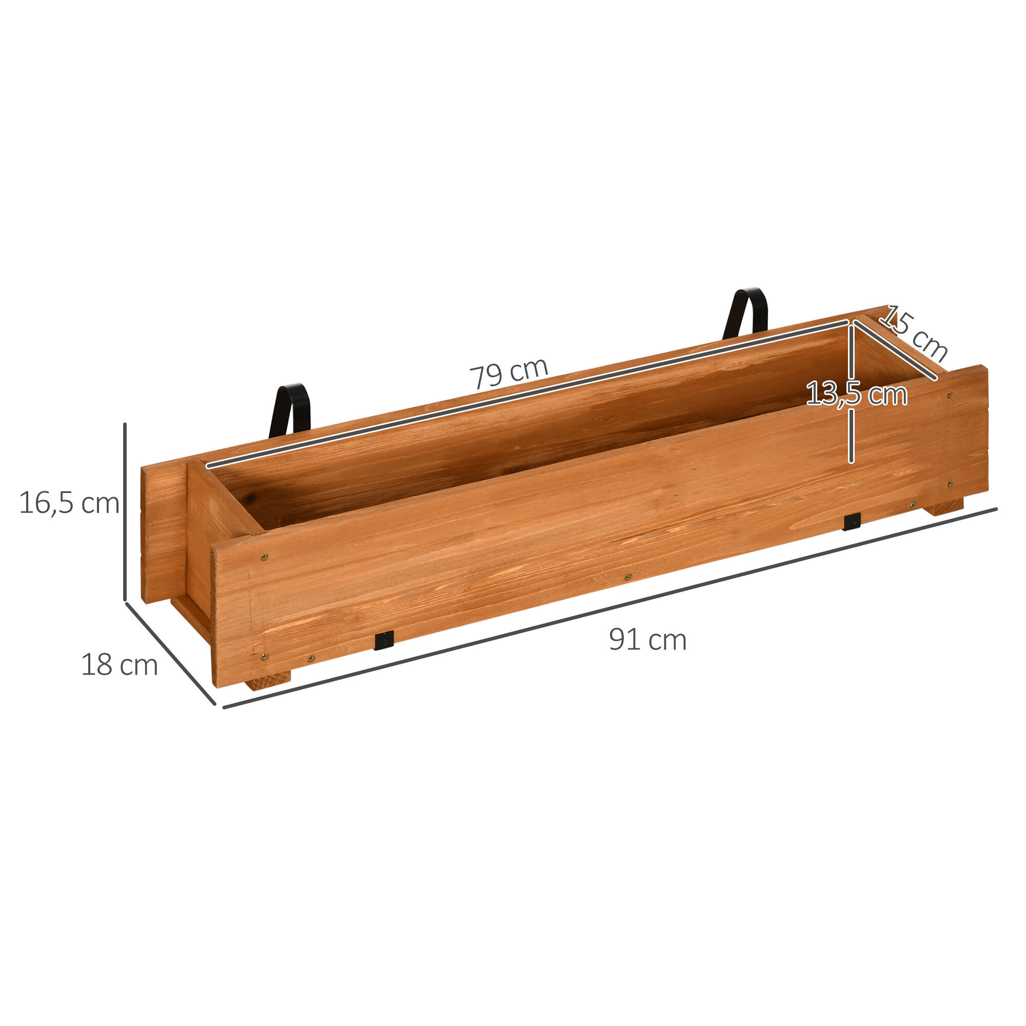 Outsunny Arriate de Madera de Suelo o Pared Jardinera Rectangular Huerto Urbano con 2 Orificios de Drenaje y 2 Ganchos para Cultivos Plantas Flores en Jard&iacute;n Terraza 91x18x16,5 cm Natural, , large Imagen numero 3