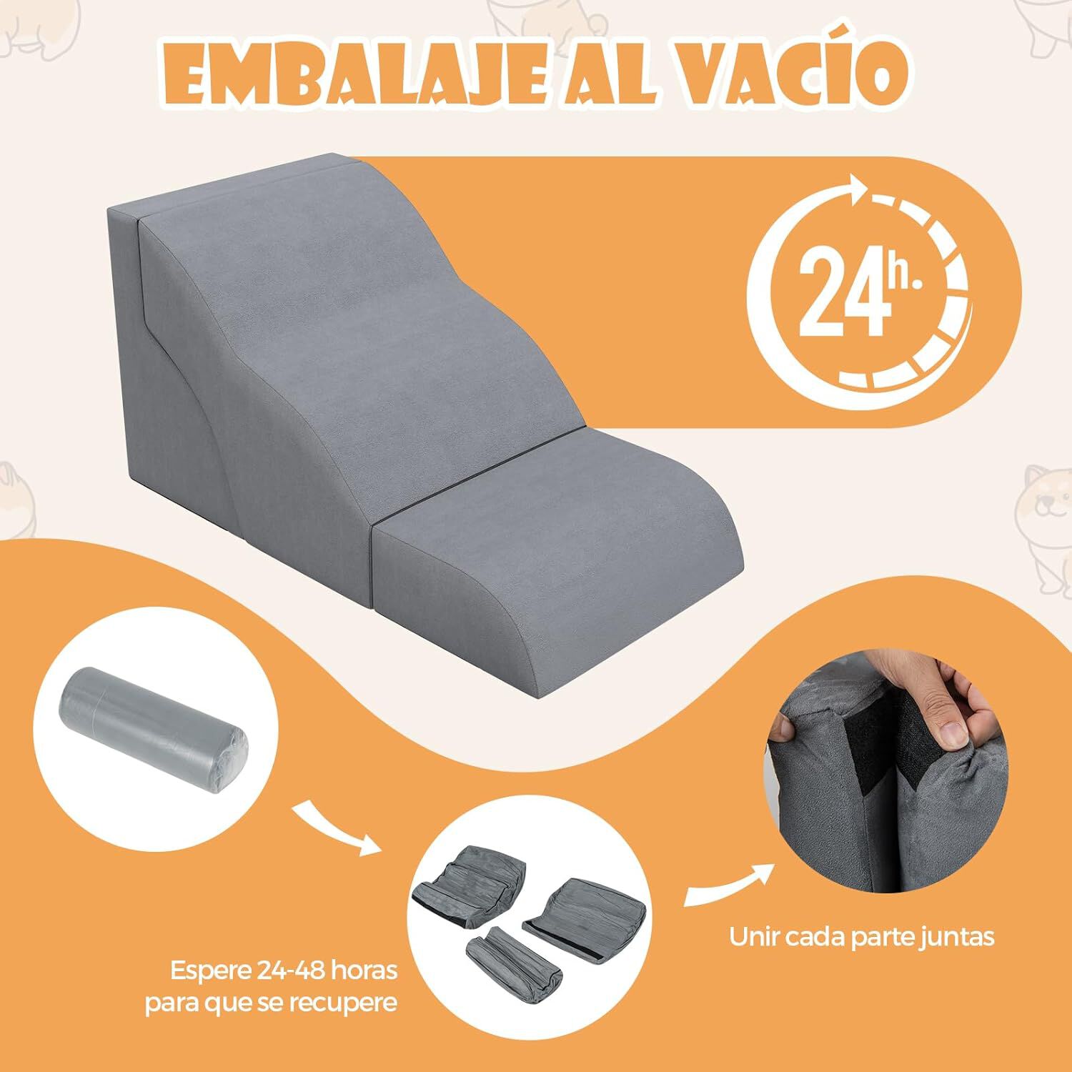 COSTWAY Rampa para Perros de Espuma de 3 Niveles, 97 cm Escalera para Mascotas Extra&iacute;ble y Lavable, Pelda&ntilde;os para Mascotas con Fundo Antideslizante, 2 Rampas para Subir Mascotas, , large Imagen numero 5