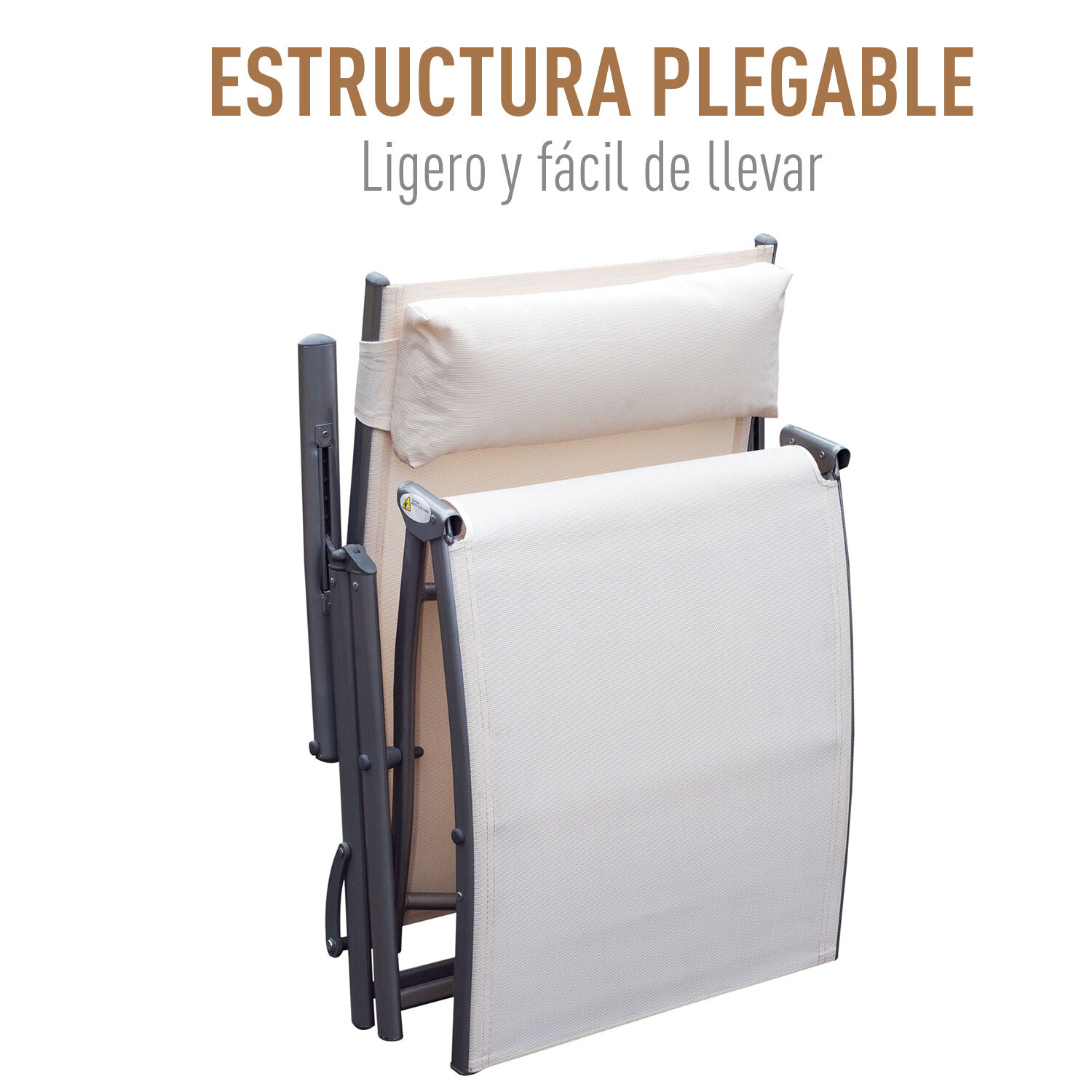 Outsunny Tumbona Plegable Tumbona de Jard&iacute;n con Respaldo Ajustable en 7 Niveles Almohada y Reposabrazos Carga 165 kg para Piscina Terraza Camping 137x63,5x100,5 cm Beige, , large Imagen numero 5