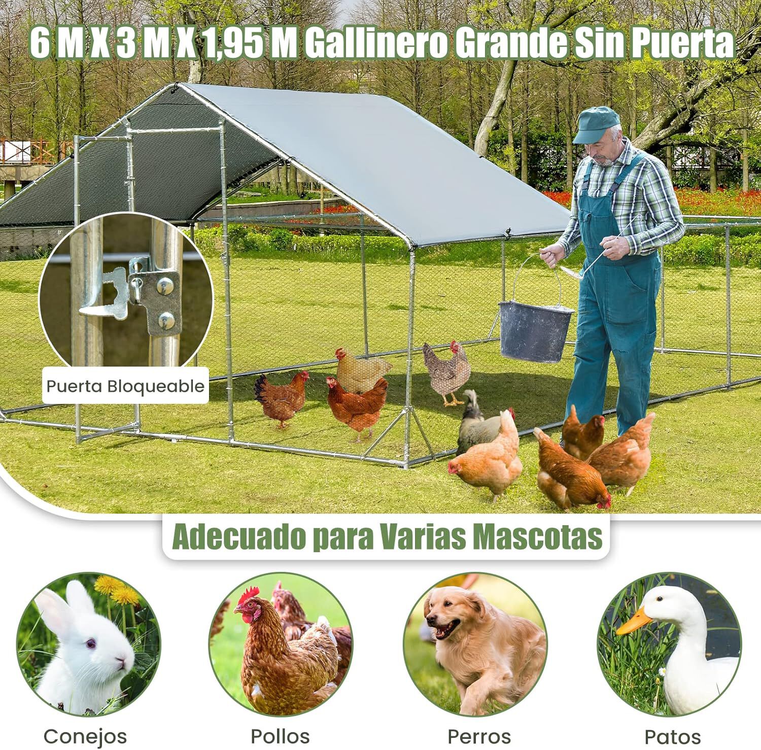COSTWAY Gran Gallinero de Metal para Aves de Corral  y Conejos thumbnail
