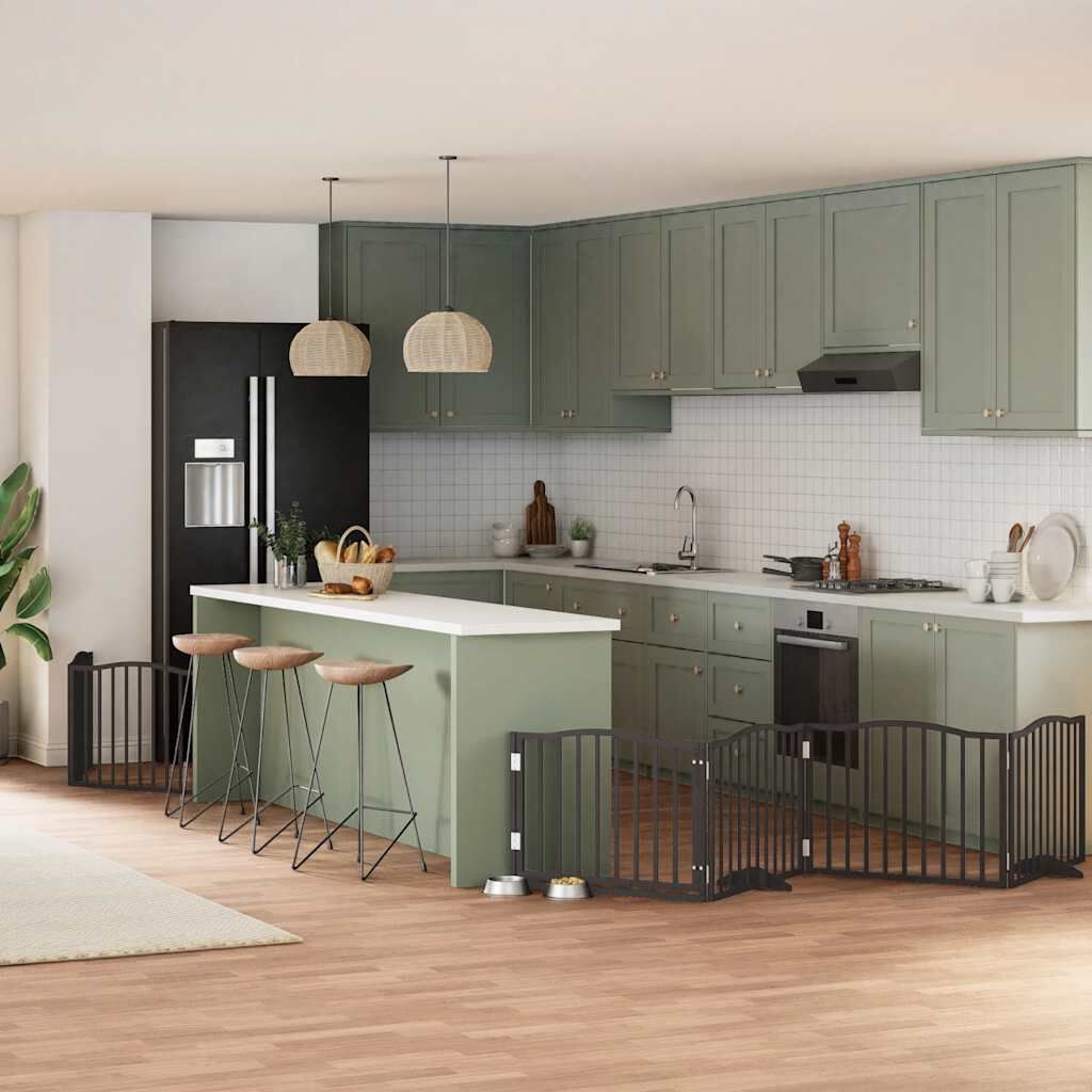 vidaXL Puerta para perros plegable 6 paneles madera &aacute;lamo negra 480 cm, , large Imagen numero 7