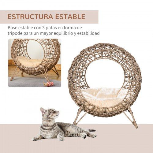 Pawhut cama cueva de rat&aacute;n marr&oacute;n para gatos, , large Imagen numero 4