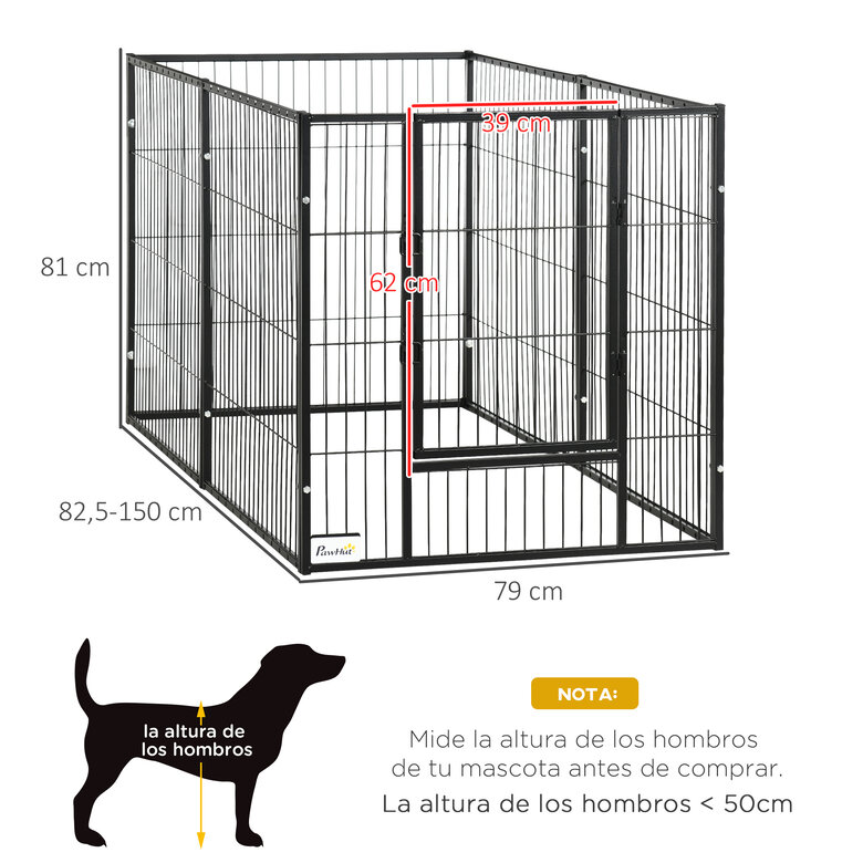 PawHut Parque de Juegos para Perros 6 Paneles 59x60 cm Plegables Valla  Metálica para Mascotas con Puerta con Pestillo y Toldo Superior para Jardín