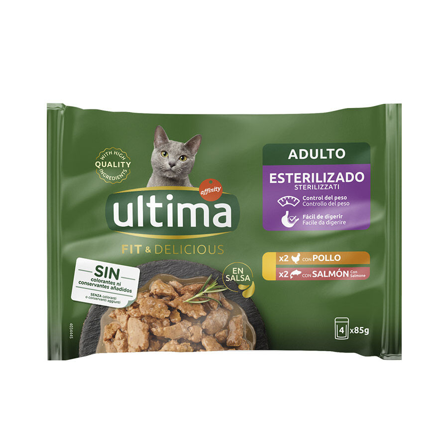 Afinity Ultima Fit &amp; Delicious Pollo y Salmón sobre en salsa para gatos - Multipack