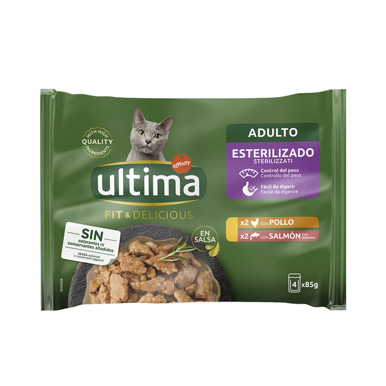 24 sobres x 85 g Afinity Ultima Fit & Delicious Pollo y Salmón sobre en salsa para gatos ¡Pack ahorro!