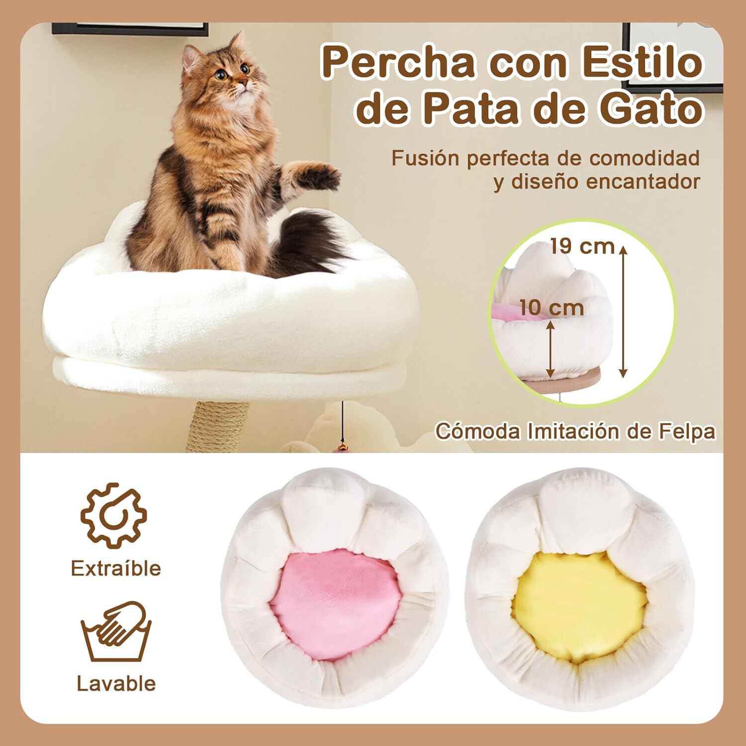 COSTWAY &Aacute;rbol para Gatos de 83 cm, &Aacute;rbol Rascador para Gatos con Condominio, Poste Rascador de Sisal, Juguete Interactivo para Burlas, 2 Nidos Superiores Extra&iacute;bles y Lavables, de Varios Niveles, , large Imagen numero 5