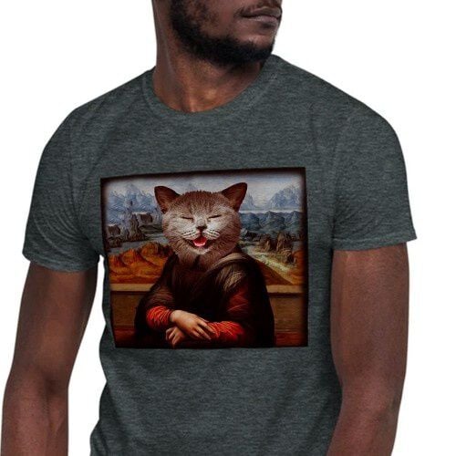 Mascochula camiseta hombre la gioconda personalizada con tu mascota gris oscuro thumbnail