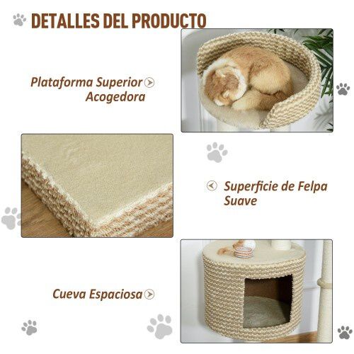 PawHut Árbol rascador multiusos para gatos color Beige y Café thumbnail