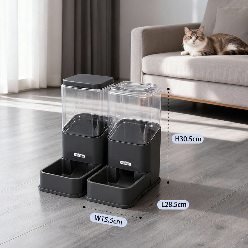 Nobleza Dispensador Autom&aacute;tico para Perros y Gatos, Comedero y Bebedero por Gravedad, Dep&oacute;sito Transparente, Sin Electricidad, Gris, , large Imagen numero 5