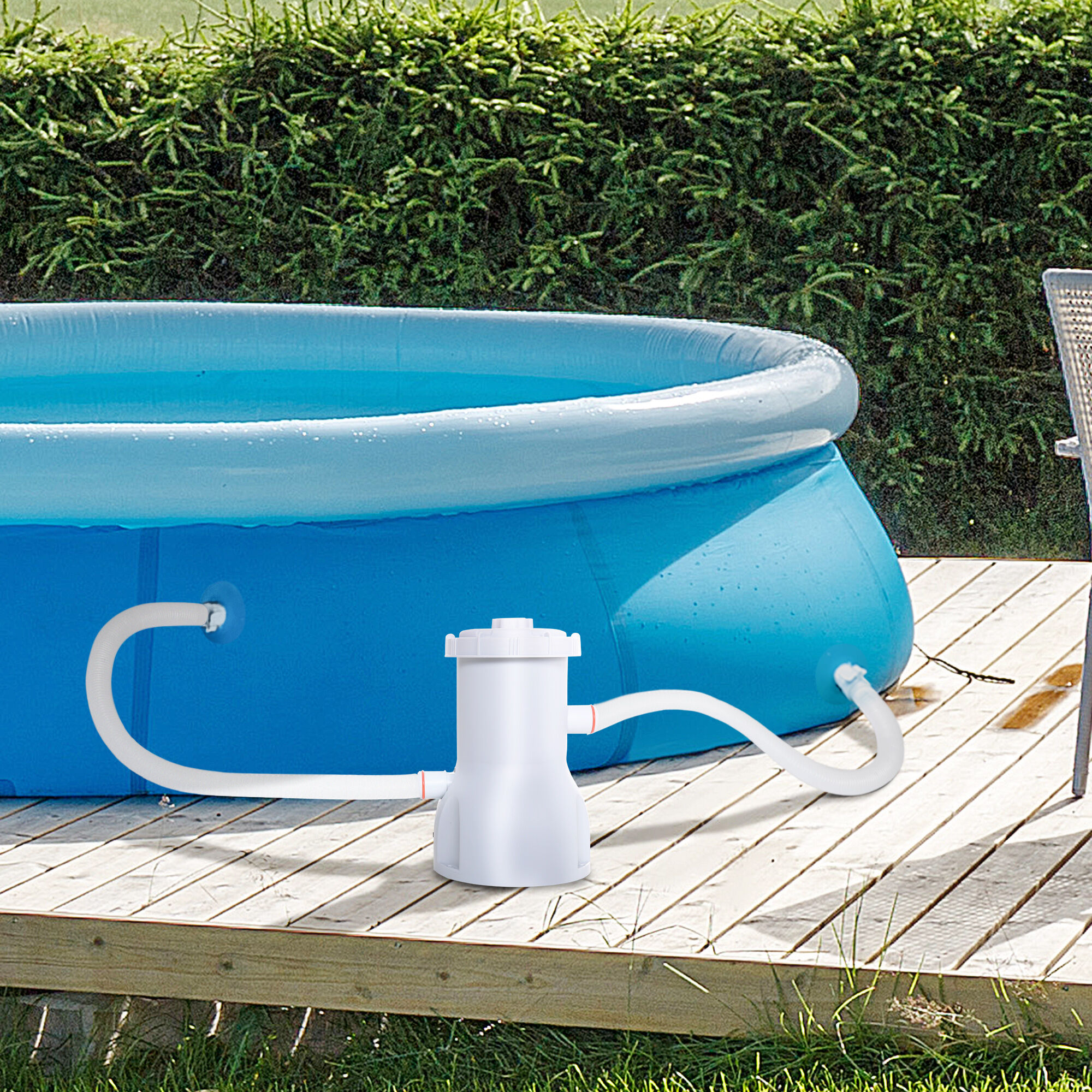 Outsunny Depuradora de Filtro 3028 L/h para Piscinas Desmontables hasta 15.000 L Bomba de Filtro con Mangueras de Conexi&oacute;n de 32 mm &Oslash;18x28 cm Blanco, , large Imagen numero 2