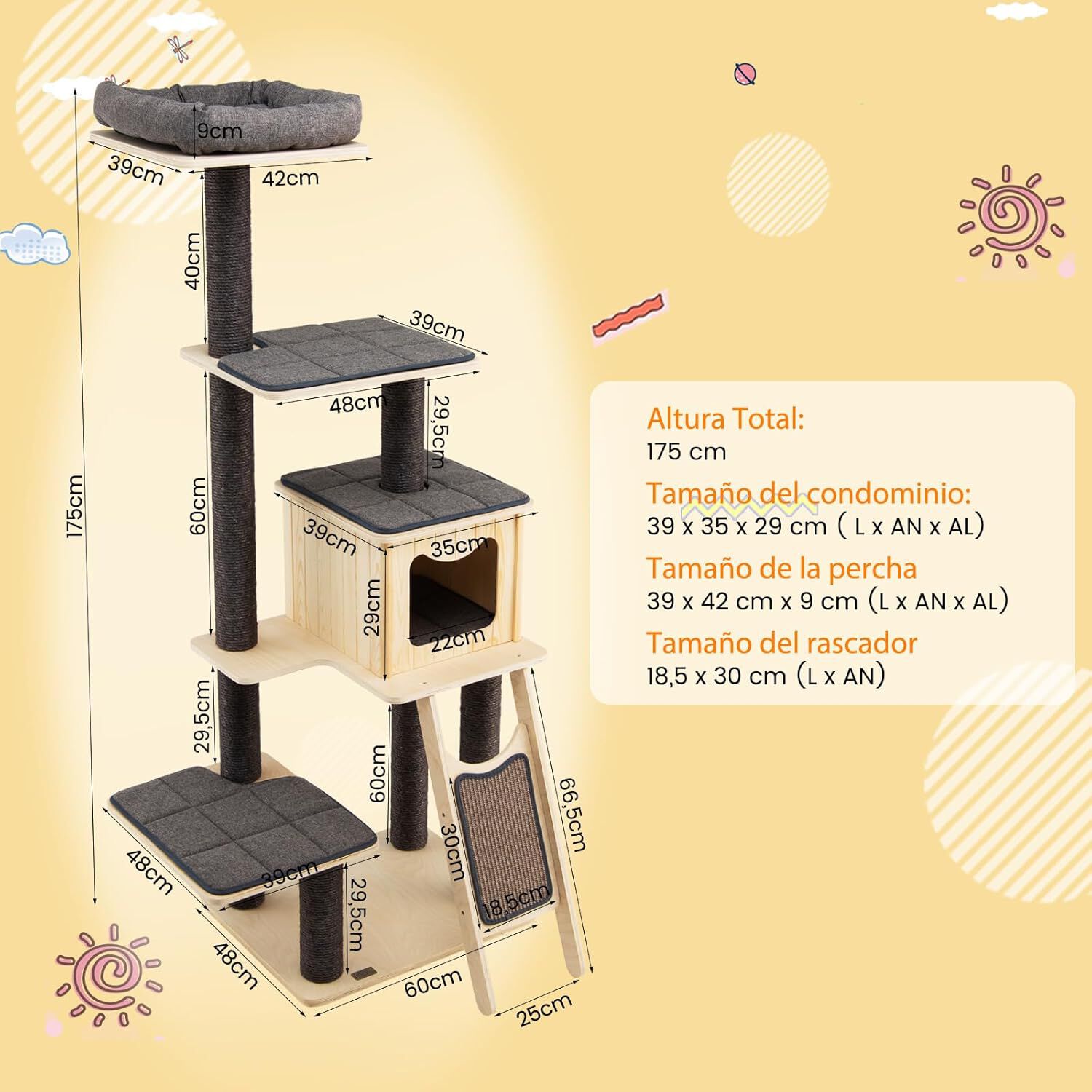 COSTWAY Árbol para Gatos de 6 Pisos con Postes de Sisal y Alfombras de Felpa Gris para gatos thumbnail