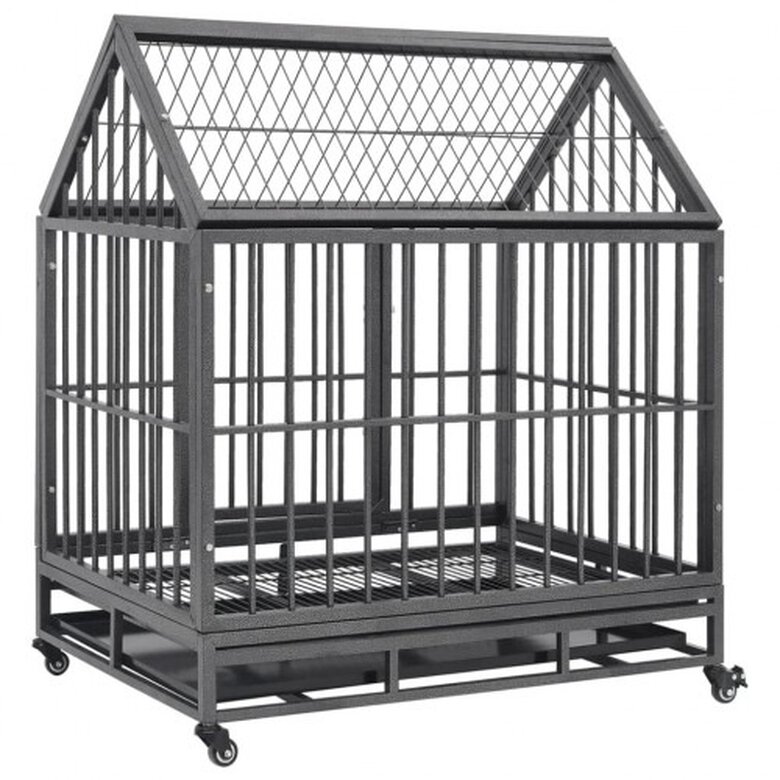 Vidaxl jaula cerrada con ruedas negra para perros, , large image number null