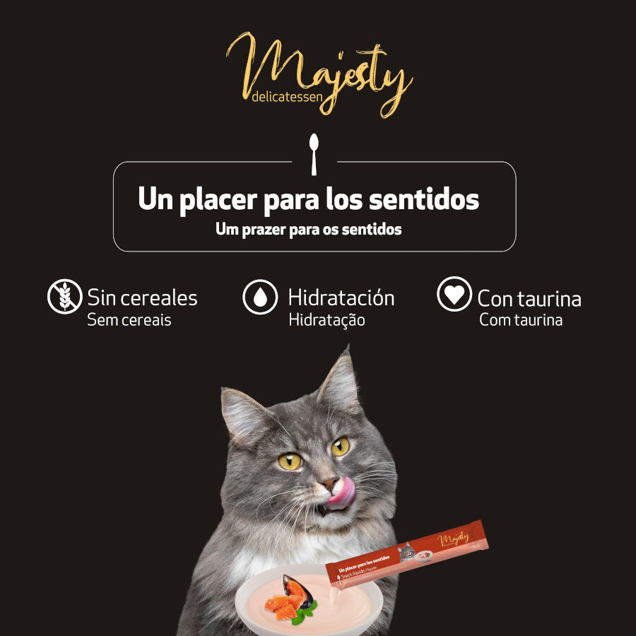 6 sobres x 15 g Majesty Salm&oacute;n con mejillones snack l&iacute;quido para gatos, , large Imagen numero 5