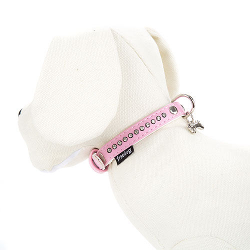 Freedog Collar perros de polipiel rosa con strass Imagen numero 1