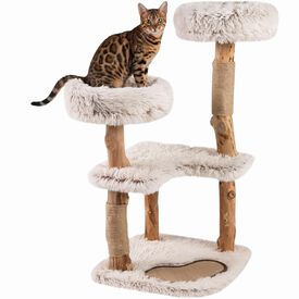COSTWAY 101 cm &Aacute;rbol Rascador para Gatos de Madera Maciza, 4 Plataformas Acolchadas de Felpa, Postes Rascadores y Alfombrilla, Torre Rascador para Gatos en Forma de Ramas de Bohemio para Interior