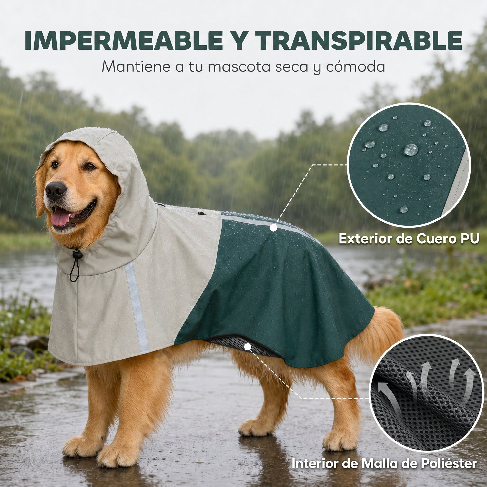 PawHut Impermeable para Perro Verde, , large Imagen numero 4