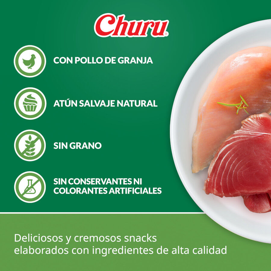4 sobres x 14 g Churu Snack Cremoso Receta de Pollo con At&uacute;n para perros, , large Imagen numero 2
