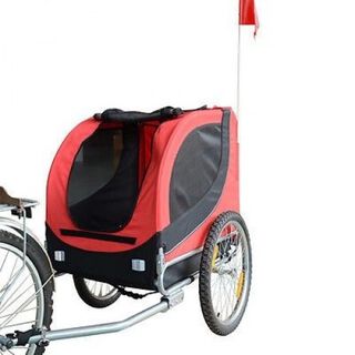 Pawhut remolque de bicicleta rojo y negro para mascotas