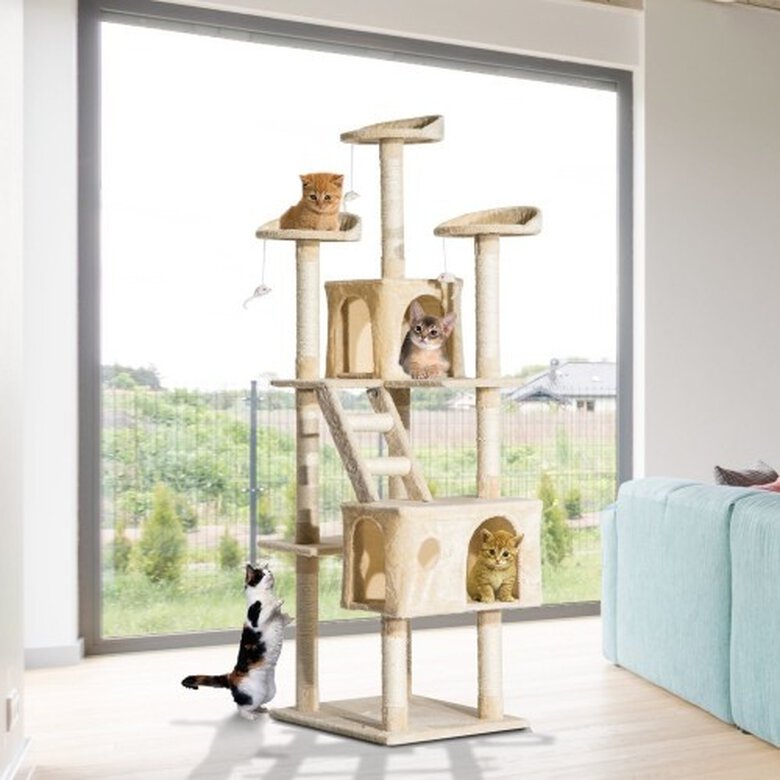 Rascador PawHut para gatos con árbol y poste color Beige, , large image number null